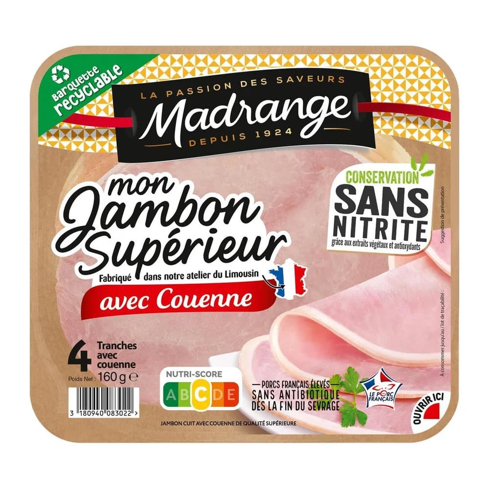 Madrange Gourmet Jambon Cuit Classique avec Couenne